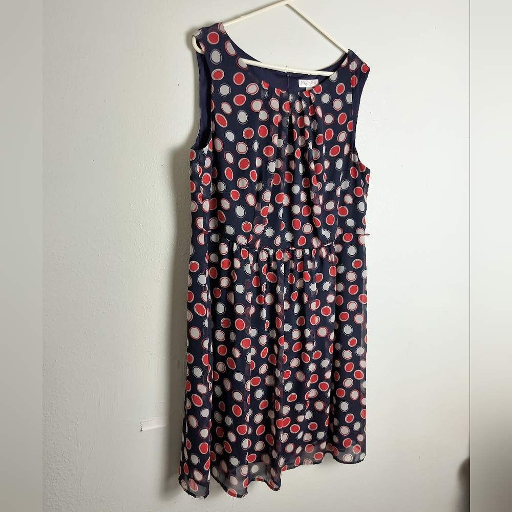 Dress Barn Boatneck Knee Length Dress Size 18 Navy Dots Self/Lining Casual - Picture 3 of 9